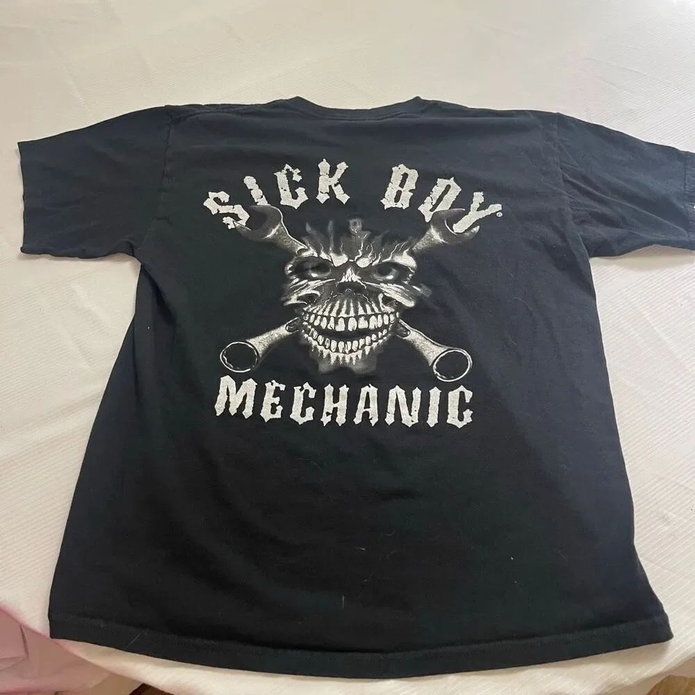 Sick Boy Mechanic Y2k 2000 Black Short Sleeve T-Shirt Size Large